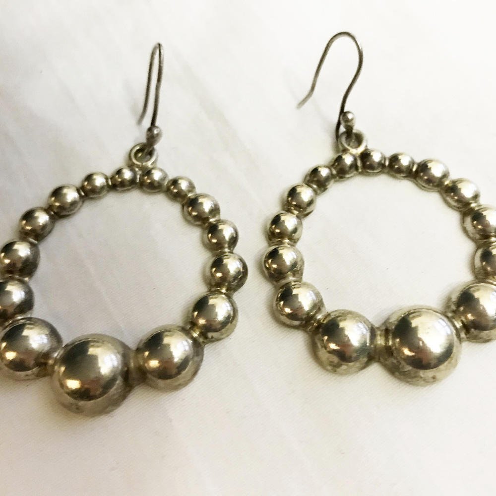 MEXICO Vintage Sterling Silver Ball Hoop Earrings